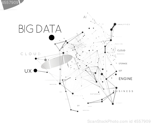 Image of Big data concept in word tag cloud with plexud dot and line connection. Vector geometric background