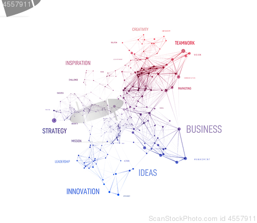 Image of Big data business solution concept in word tag cloud with plexud dot and line connection. Vector geometric background