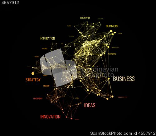 Image of Big data business solution concept in word tag cloud with plexud dot and line connection. Vector geometric background