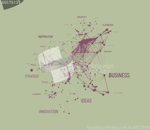 Image of Big data business solution concept in word tag cloud with plexud dot and line connection. Geometric background