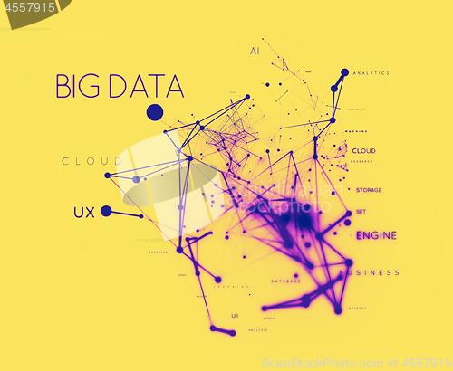 Image of Big data concept in word tag cloud with plexud dot and line connection. Geometric background