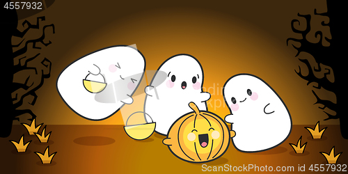 Image of Cute Ghosts Celebrating Halloween