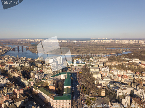 Image of The Podol district and the Dnieper river are a sunny day. Kiev, Ukraine