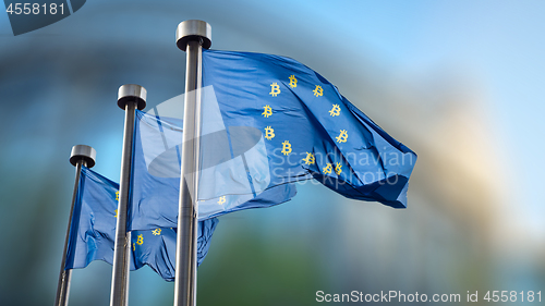 Image of Bitcoin Currency Symbol on EU Flag