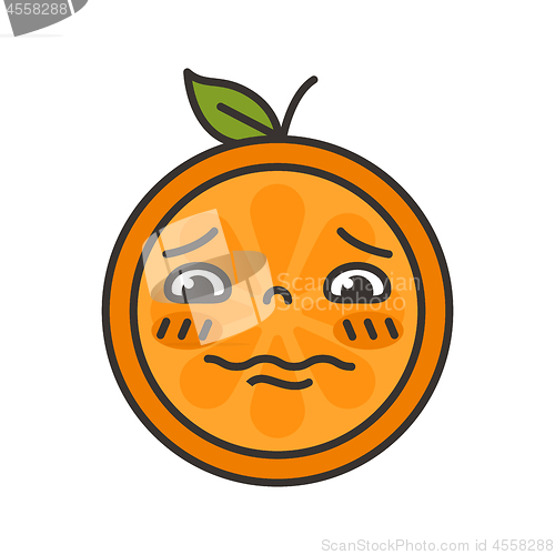 Image of Emoji - worry orange with drop of sweat. Isolated vector.