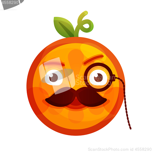 Image of Emoji - gentleman orange smile with mustache and monocle. Isolated vector.