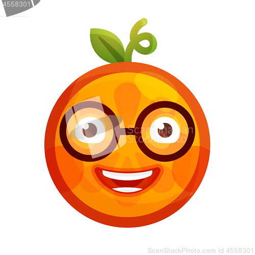 Image of Emoji - smart smiling orange with glasses. Isolated vector.