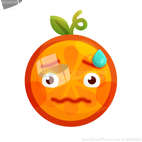 Image of Emoji - worry orange with drop of sweat. Isolated vector.