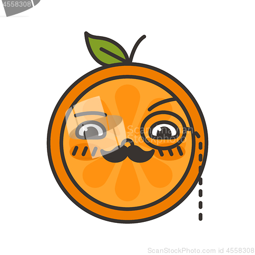 Image of Emoji - gentleman orange smile with mustache and monocle. Isolated vector.