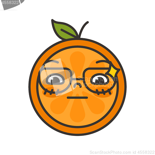 Image of Emoji - smart smiling orange with glasses. Isolated vector.