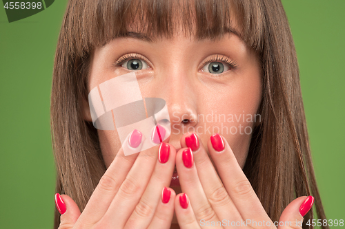 Image of beautiful woman face portrait young blonde with long hair kiss