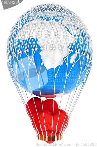 Image of Hot Air Balloon of Earth with heart.  Global wedding concept. 3d