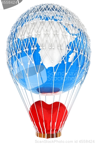 Image of Hot Air Balloon of Earth with heart.  Global wedding concept. 3d