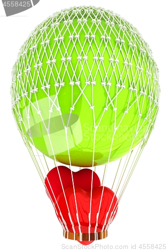 Image of Hot Air Balloon with heart.  Global wedding concept. 3d render