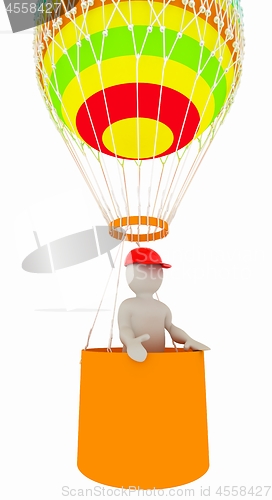 Image of 3d man on the air balloon. 3d render