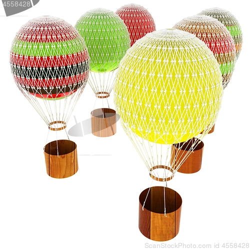 Image of Hot Air Balloons and a basket. 3d render