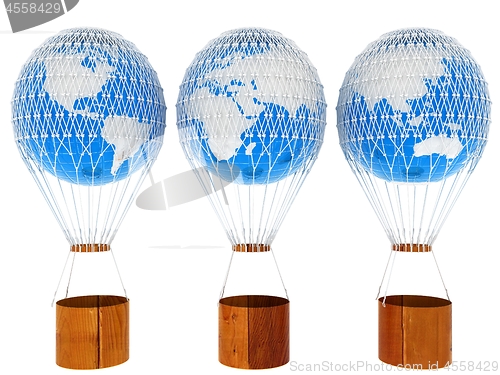 Image of Hot Air Balloons of Earth and a basket. 3d render