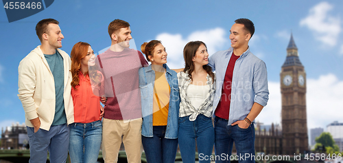 Image of group of smiling friends over london
