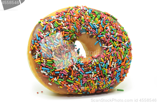 Image of Sweet donut with rainbow candy sprinkles