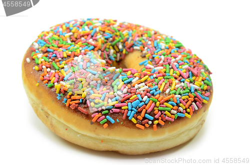 Image of Sweet donut with rainbow candy sprinkles