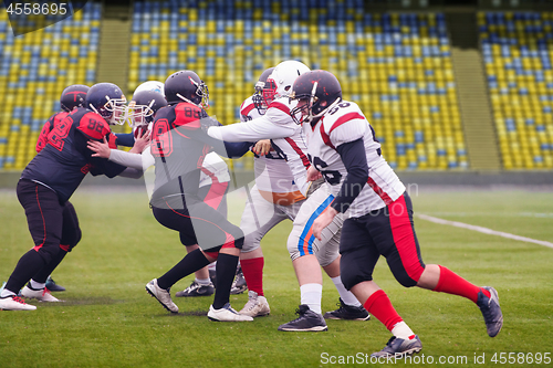 Image of training match of professional american football players