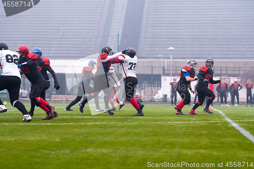 Image of training match of professional american football players