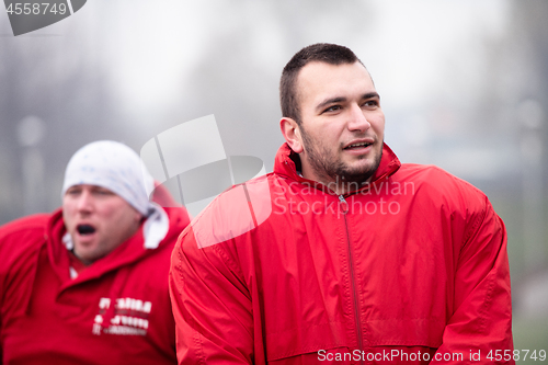 Image of portrait of young American football players