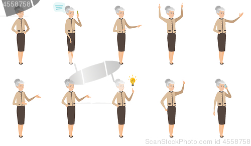 Image of Caucasian business woman vector illustrations set.