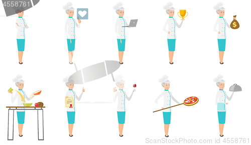 Image of Senior caucasian chef vector illustrations set.