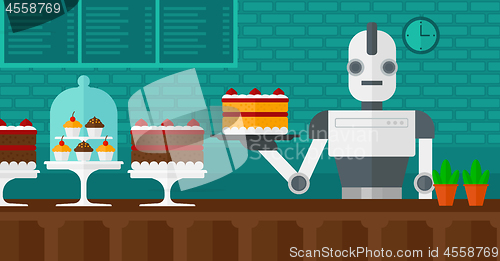 Image of Robot waiter working at pastry shop.