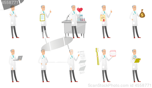 Image of Senior caucasian doctor vector illustrations set.