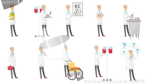 Image of Senior caucasian doctor vector illustrations set.