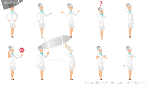 Image of Senior caucasian doctor vector illustrations set.