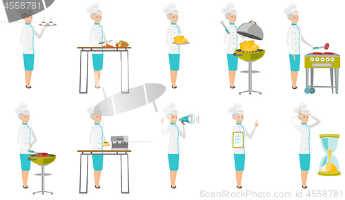 Image of Senior caucasian chef vector illustrations set.