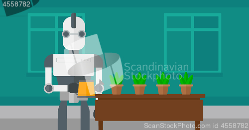 Image of Robot housekeeper watering flowers.