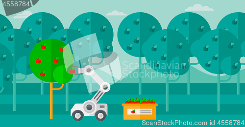 Image of Robot picking apples at harvest time.