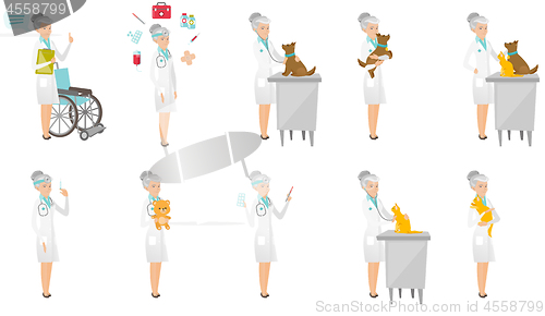 Image of Senior caucasian doctor vector illustrations set.