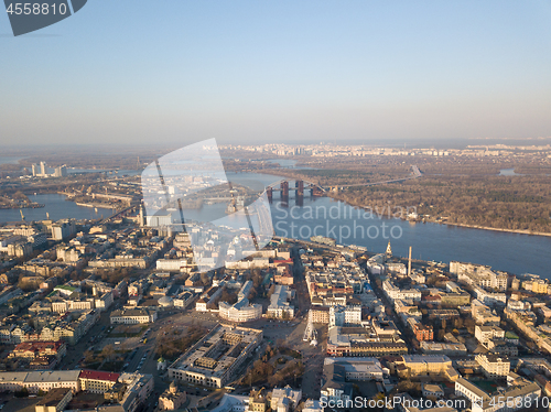 Image of Panoramic view of the city of Kiev with the Dnieper River in the distance