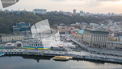 Image of Aerial view of River Port, Podil and Postal Square in Kiev, the capital of Ukraine