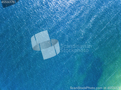 Image of Aerial photography from the drone sea blue surface. Natural summer background