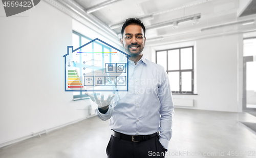 Image of realtor with smart home projection at empty office