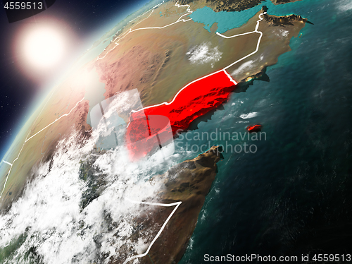 Image of Yemen on planet Earth in sunset