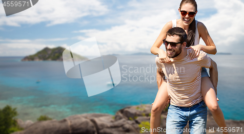 Image of happy couple having fun seychelles island