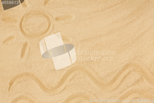 Image of picture of sun and sea in sand on summer beach