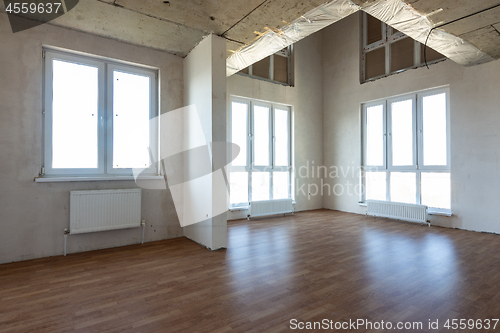 Image of Interior of a two-story spacious room in the apartment
