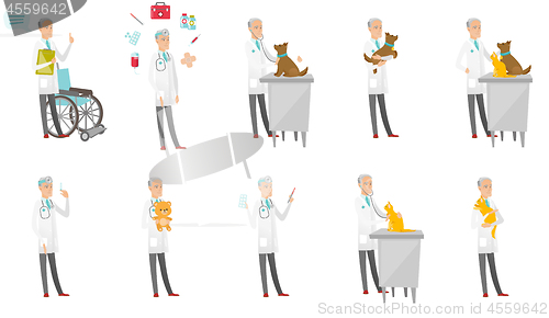 Image of Senior caucasian doctor vector illustrations set.