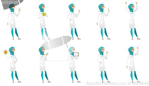 Image of Muslim doctor vector illustrations set.