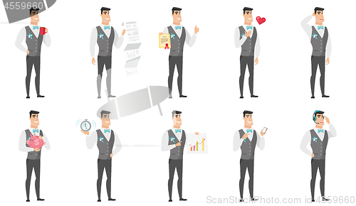 Image of Vector set of illustrations with groom character.