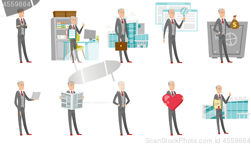 Image of Caucasian businessman vector illustrations set.