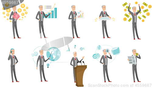 Image of Caucasian businessman vector illustrations set.